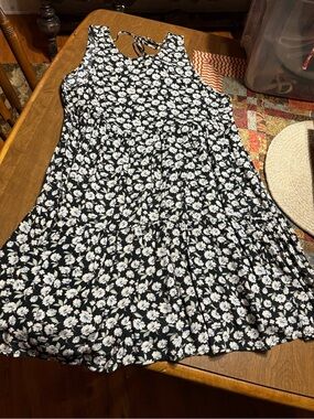 American Eagle Black Floral Tie-Back Tiered Sundress